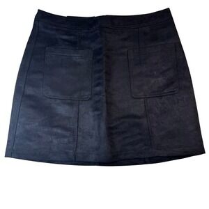 Old Navy Womens Black Faux Suede A Line Mini Skirt Full Zip‎ Front Size 10 New